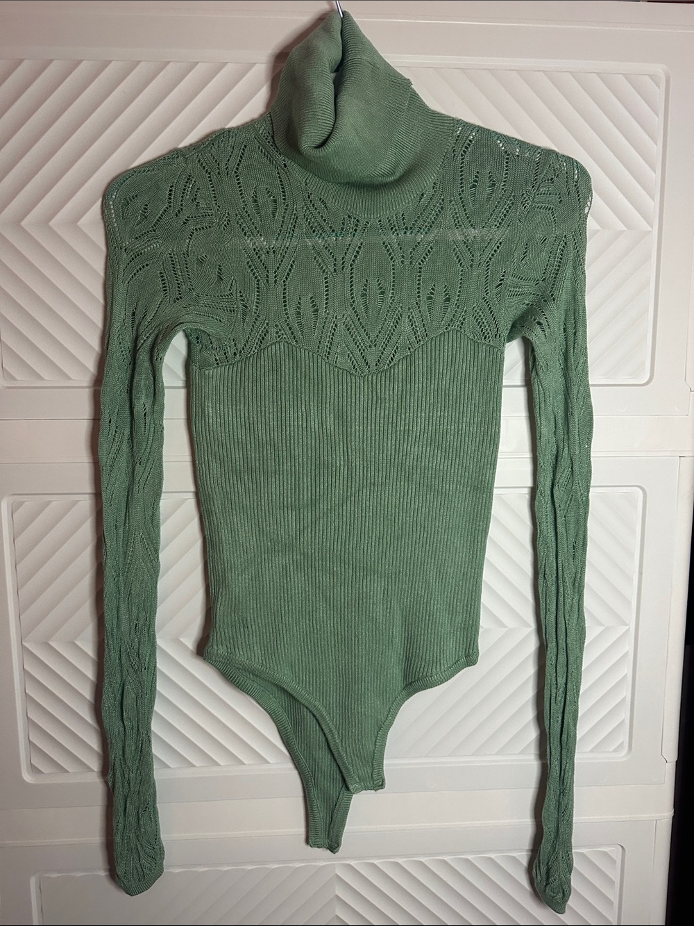Free People Sage Green Turtleneck Knit Bodysuit